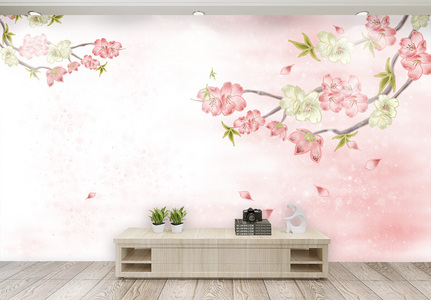 桃花唯美中国风背景墙图片