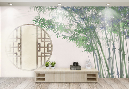 中国风古风古色竹林背景墙图片