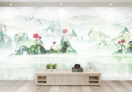 中国风清新山水背景墙图片