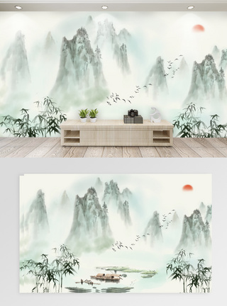 中国风山水风景背景墙图片