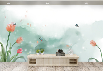 水彩花卉背景墙图片