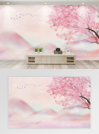 中国风水彩花卉古风水彩花背景墙模板