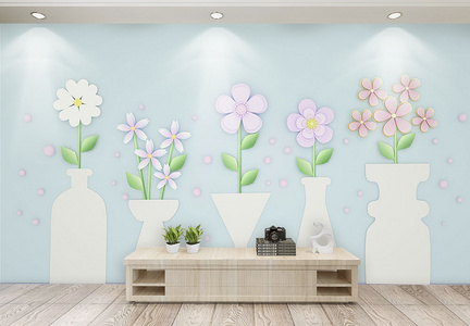 创意花朵剪纸背景墙图片