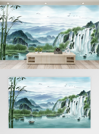 中国风山水风景背景墙模板