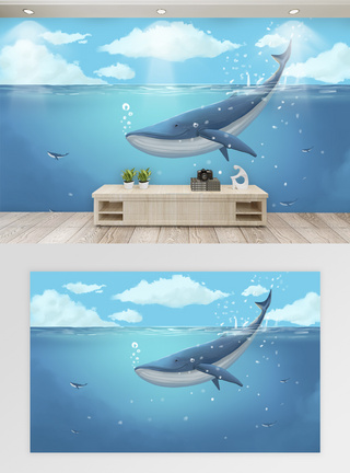 鲸鱼壁纸唯美海洋风景背景墙模板