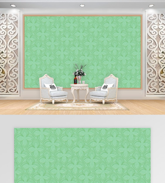 绿色花纹图形浮雕电视背景墙图片