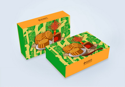 撞色中国风月满中秋月饼礼盒包装盒图片