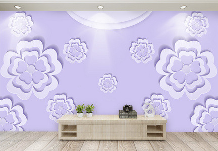 紫色花瓣立体背景墙图片