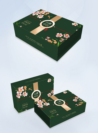 月宫绿色复古花月饼包装礼盒模板