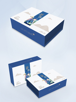 白宣纸蓝白简洁插画风茶叶包装盒模板
