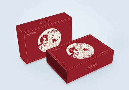 红色大气高端月饼礼盒包装设计高清图片
