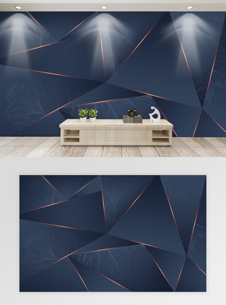蓝色墙纸现代简约北欧风几何抽象电视背景墙模板