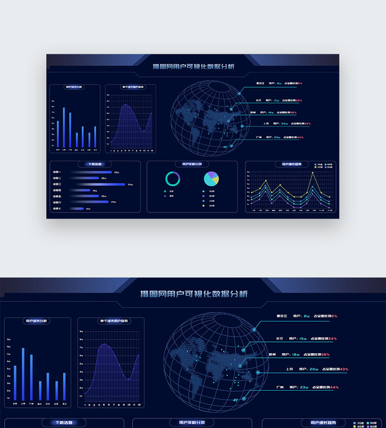 UI设计蓝色科技感大数据后台web界面图片