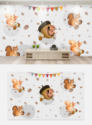 可爱儿童动物背景墙儿童松鼠背景墙模板