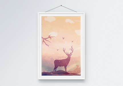 北欧风温馨麋鹿装饰画图片