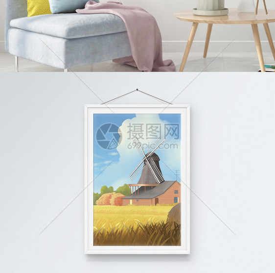 北欧乡村风情风车装饰画图片