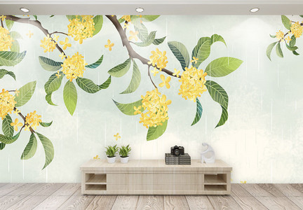 简约风水彩花卉背景墙图片