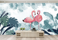 新现代热带植物火烈鸟电视背景墙图片