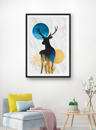 抽象创意北欧麋鹿装饰画图片