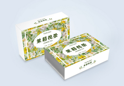 茉莉花茶清新包装盒设计高清图片