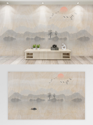 复古纹理中国风山水背景墙图片