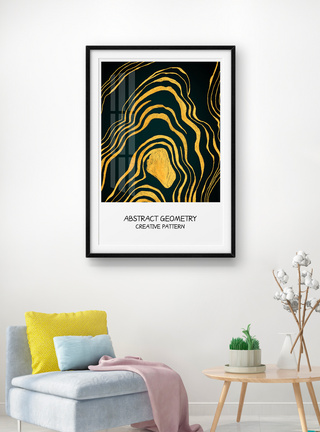 金色山脉现代简约抽象山脉金色线条艺术玄关装饰画模板