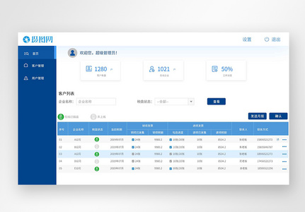 ui设计蓝色后台web界面设计图片