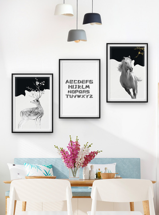 北欧风麋鹿马装饰画图片
