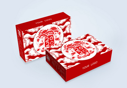 红色喜庆新春年货礼盒包装设计高清图片