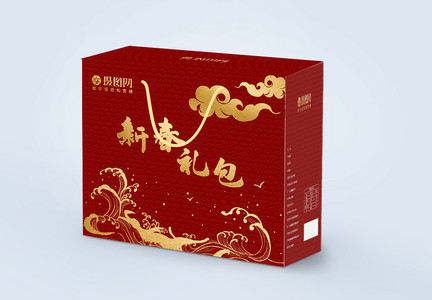 红色中国风新春礼包礼盒包装设计图片