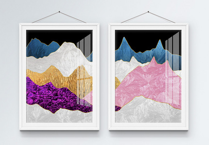 抽象珐琅彩意境山水装饰画图片