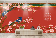 国潮中国风红色背景墙图片