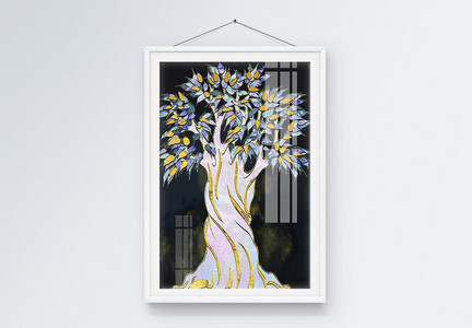 抽象珐琅彩树木装饰画图片