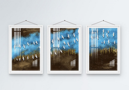 手绘抽象油画树林装饰画高清图片