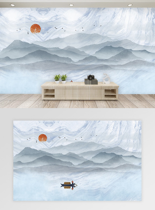 大理石纹理中国风山水背景墙图片