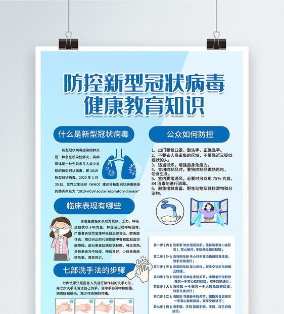 简约防控新型冠状病毒健康教育知识海报图片