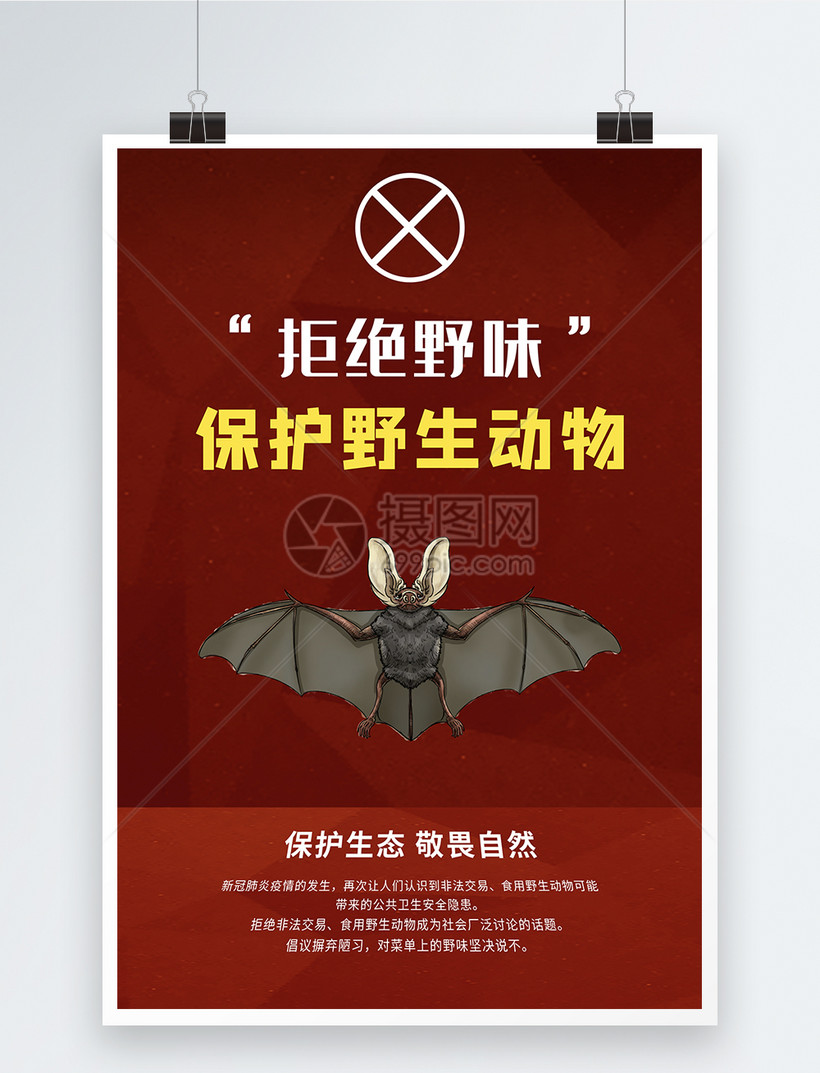 红色简约保护野生动物公益海报模板素材-正版图片-摄