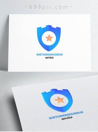 蓝色科技盾牌logo图形设计图片