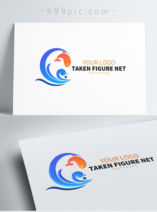 收获鱼海浪鱼logo设计模板