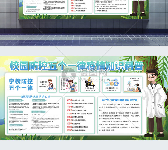 校园疫情五个一律宣传展板模板图片