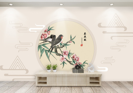 新中式花鸟电视背景墙壁图片