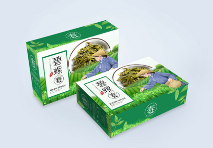 插画风绿色茶叶礼盒包装图片