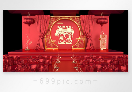 大红喜庆中式婚礼效果图高清图片