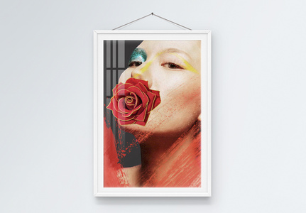 肌理现代轻奢晶瓷摩登美女人物玫瑰花客厅玄关图片