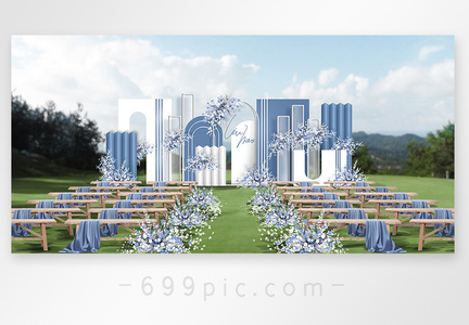 设计感户外小清新白蓝色婚礼效果图图片