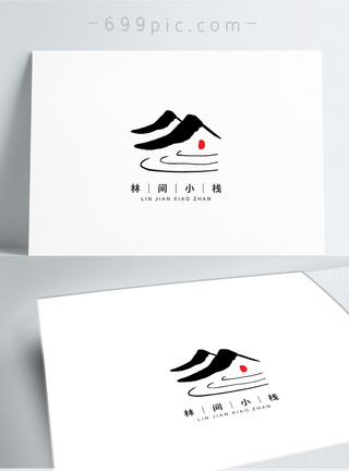 中式图案田园风山水民宿logo模板