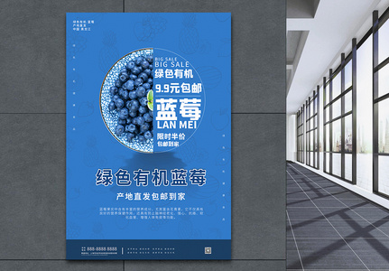 有机蓝莓促销大气拼接宣传海报高清图片