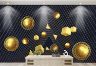 3D金箔鎏金烁金球几何抽象背景墙图片