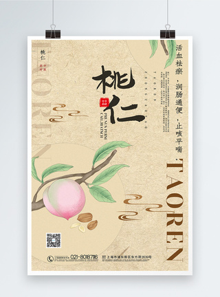 简约中国风桃仁中草药系列宣传海报图片