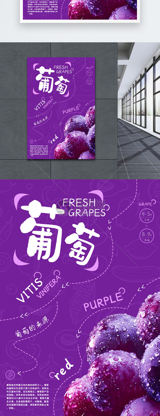 夏季新鲜水果葡萄海报图片
